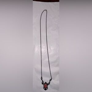 Black Filigree Necklace with Rose Pink Stone - Women Jewelry